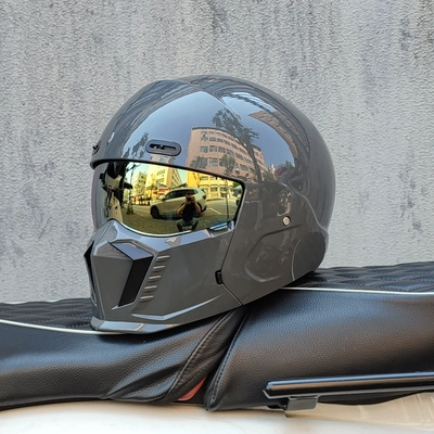 Helmet, Motorcycle Multi-Function Half Helmet, Bluetooth, Motosiklet dəbilqələri - m-cement-gray-gold-plated