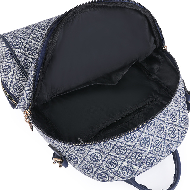 2024 nueva mochila de cuero suave casual para mujer, impresión de moda, color de contraste, mochila de viaje multifuncional de doble uso al por mayor