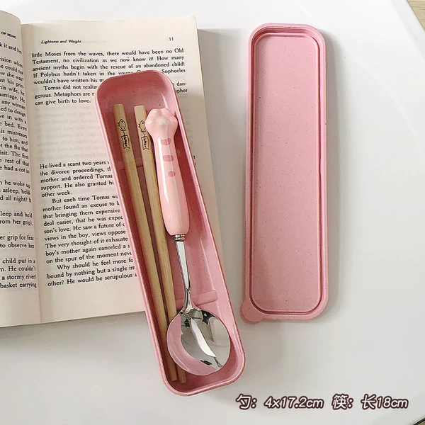 Pink tiger claw spoon + chopsticks two-piece set (pink box)