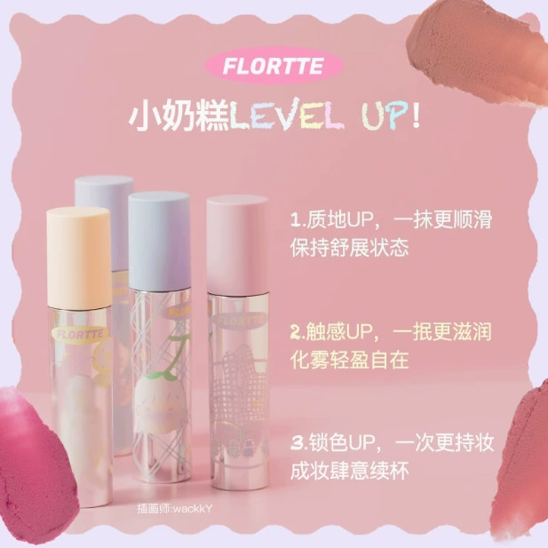 FLORTTE/ Блеск для губ, шелковистый крем для губ, помада, румяна для лица