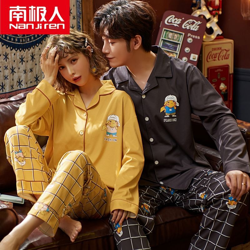 Pareja pijamas hombres Otoño e Invierno algodón de manga larga estilo coreano más tamaño ropa para el hogar primavera y otoño de las mujeres lindas