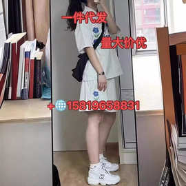 韩系少女休闲减龄运动服套装女夏季美式宽松翻领短袖POLO衫两件套