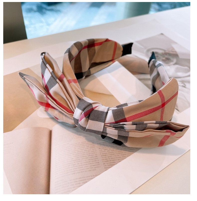 120g Weight Headwear Classification Festival Occasion Bow Knot Pattern Women'S Gender Retro Style Retro Lattice Double-layer Bow Twisted Headband 21