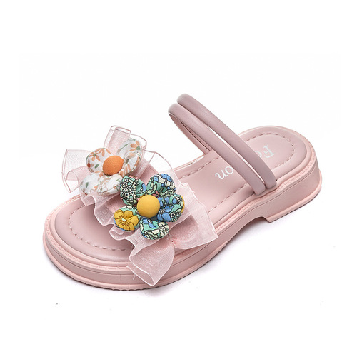 Girls' Shoes Sandals 2024 Summer New Princess Shoes Children's Little Girls' Slippers Two-Wear Sandals Summer Style
