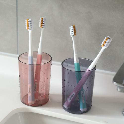 Household Mouthwash Cup Transparent Simple Couple's Toothbrush Cup Round Water Cup Business Plastic Cup Can Print LOGO