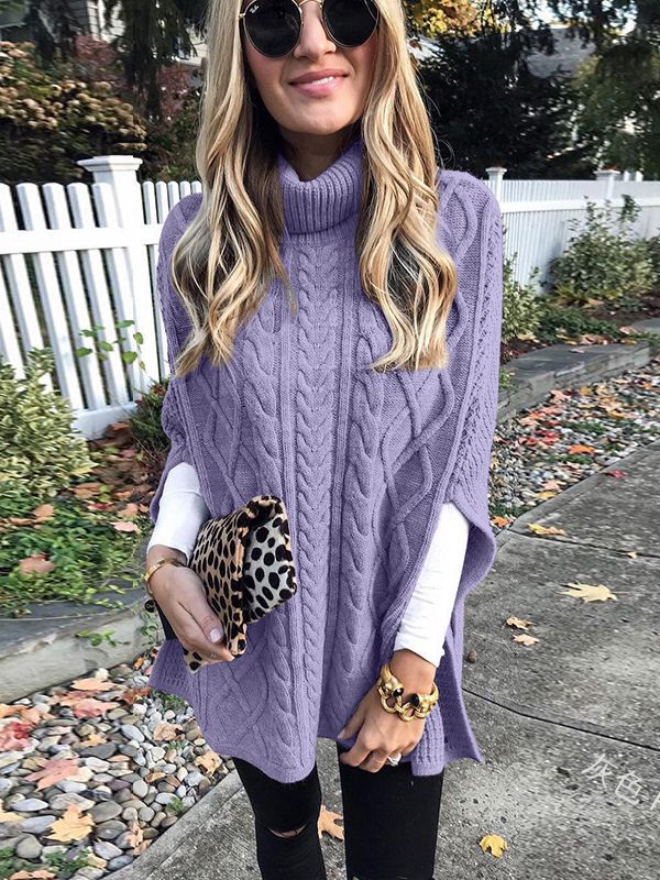 Suéter de Moda Urbana de Otoño Estilo Europeo y Americano, Cuello Alto, Color Sólido, Holgado, Elegante, Manga Larga para Mujer