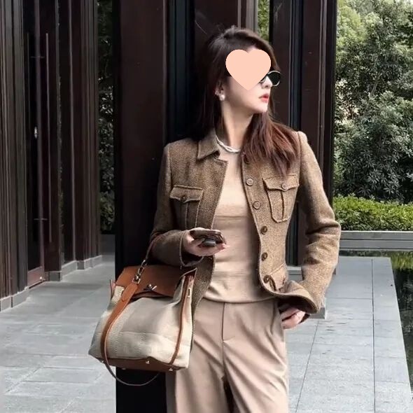 工装短外套女春秋显瘦复古毛呢保暖新款外搭女款修身2025上衣外套|undefined