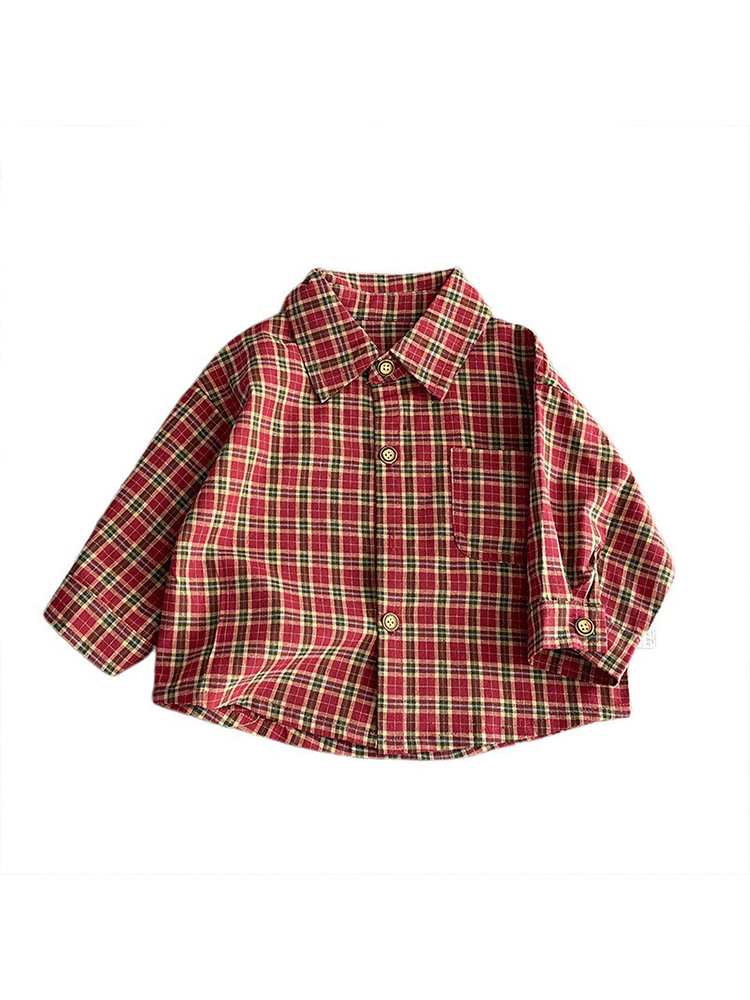 2024 primavera y otoño camisa de niños a cuadros de color fresco de Corea del Sur para niños y niñas camisa de manga larga a cuadros de algodón neutro