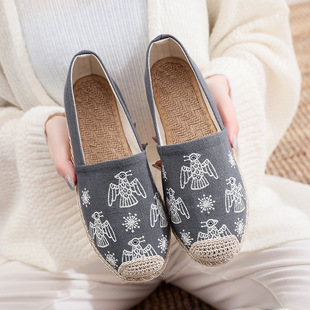 2025 Spring and Summer New Casual Women's Single-layer Shoes Linen Embroidered Low-top Cloth Shoes Fresh Breathable Stitch Fisherman Shoes