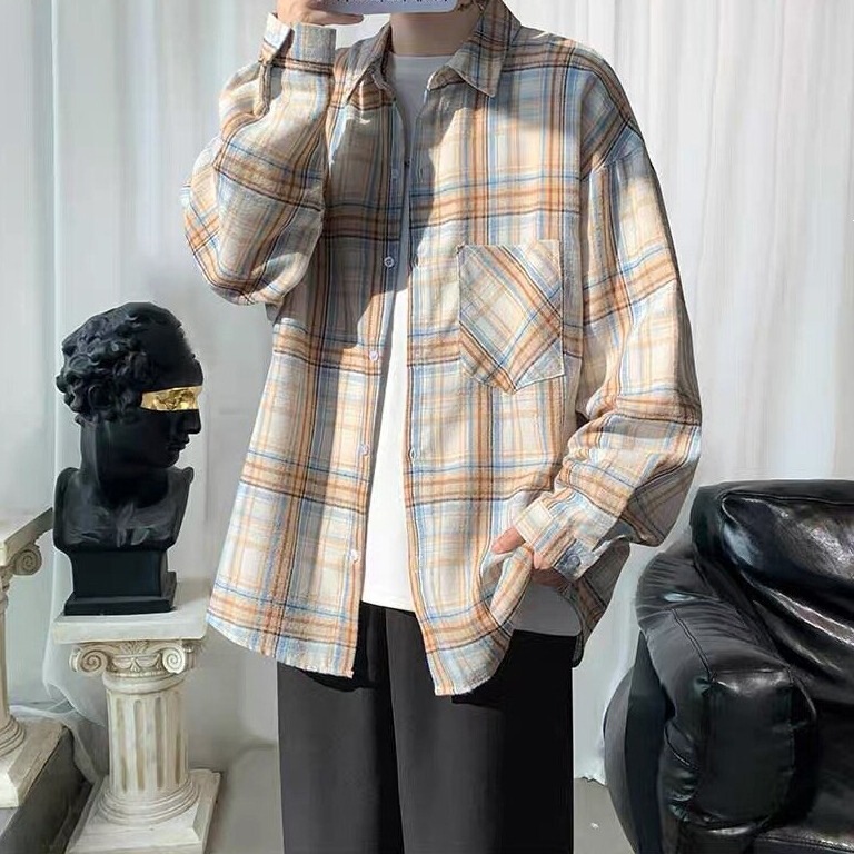 American-style retro plaid shirt, unisex, suitable for spring and autumn, can be worn as an inner layer or as a long-sleeved shirt, cleanfit style, couples' outerwear American-style retro plaid shirt, unisex, suitable for spring and autumn, can be worn as an inner layer or as a long-sleeved shirt, cleanfit style, couples' outerwear