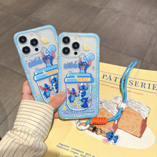 流沙史迪仔适用iphone16promax苹果15Plus手机壳14透明挂绳保护套