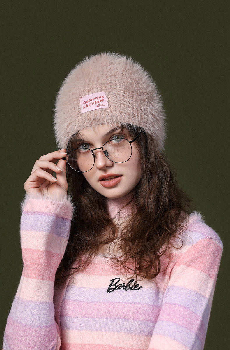 Neue gestrickte Mütze aus Nerz-Samt, Outdoor-Wollmütze für Damen, winddichter und kältebeständiger Plüsch, vielseitige Gehörschutz-Kältemütze_voghion.com