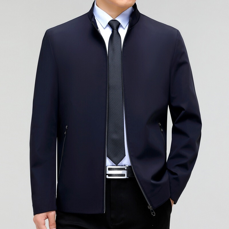 Authentic Store-Bought Middle-Aged Men's Jacket 2026 Spring and Autumn Stand Collar Casual Top Silk Non-Iron Wrinkle-Resistant Jacket