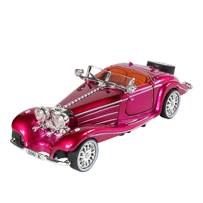 (2개) 1:32 MERCEDES-BENZ 500K 빈티지 자동차 합금 모델 사운드와 가벼운 HUILI 복고풍 향수 장식품 소년과 소녀 선물 국경 간 선물