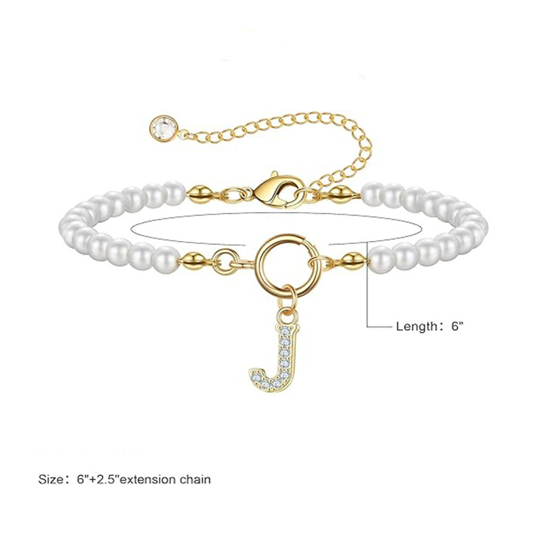 European and American Cross-border Imitation Pearl Bracelet 26 English Alphabet Pendant Design Simple Temperament Handmade Beaded Bracelet