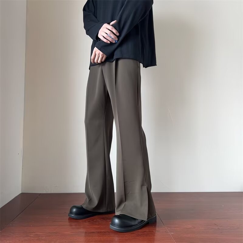 Men's High-End Draped Straight-Leg Flared Suit Pants, Summer Thin Ice Silk Casual Slim Wide-Leg Pants