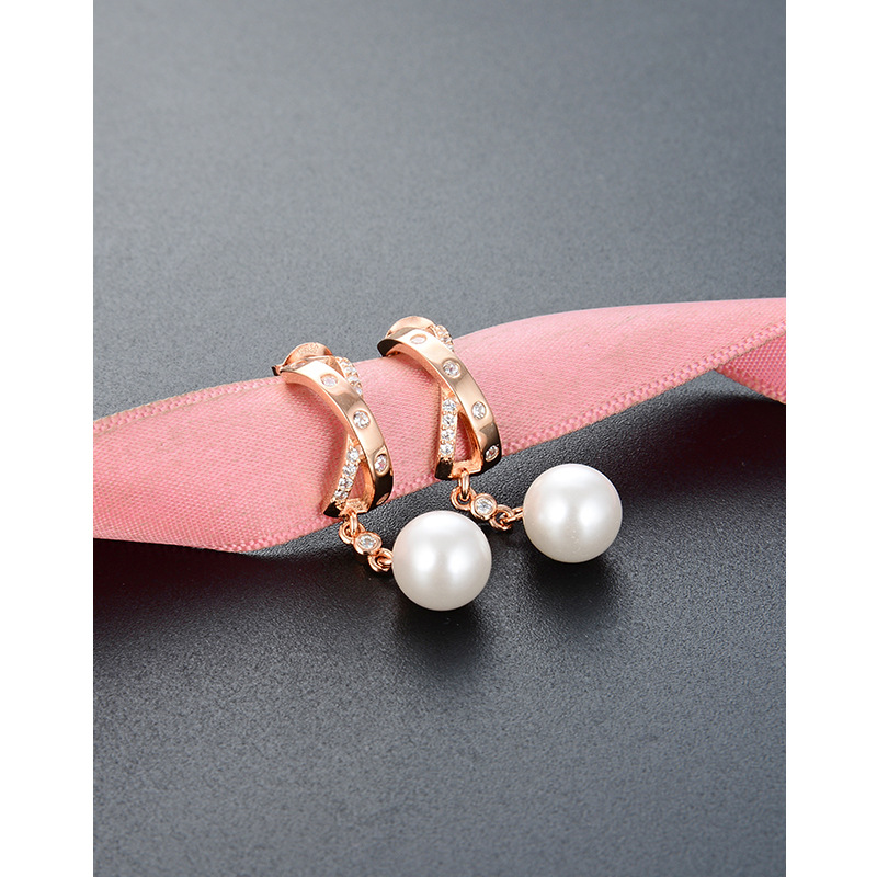 Pendientes de perlas de plata esterlina 925 diseño de nicho pendientes de alto grado pendientes de oro rosa pendientes de temperamento simples de todo fósforo