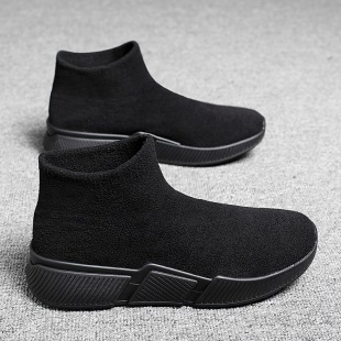 Cross-border large size high-top cotton shoes, socks, shoes, men's autumn fly-knit sports shoes, lazy shoes, one-legged elastic casual shoes