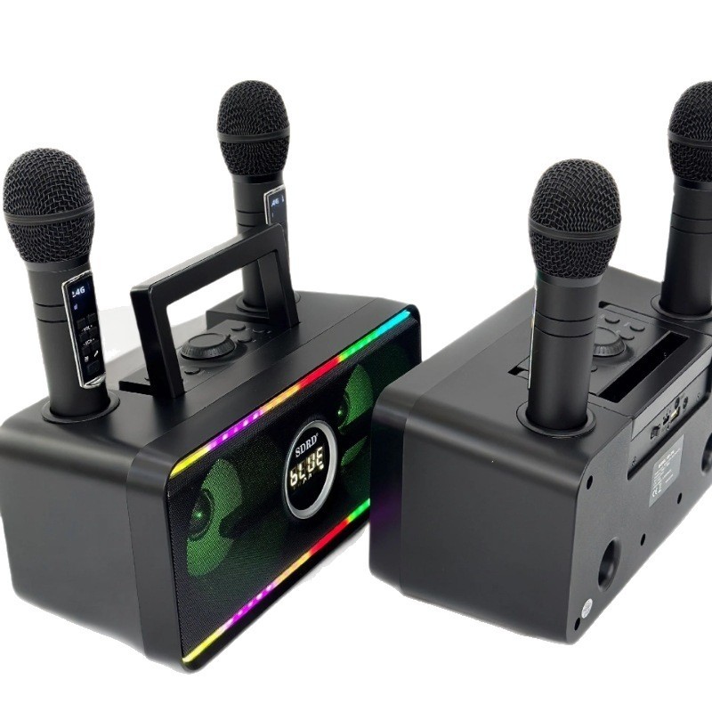 新しい SD216 カラーライト Bluetooth スピーカーデュアルマイクカラオケオールインワンポータブル屋外 KTV 歌う子供用マイク|undefined