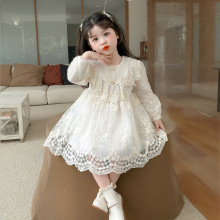 外贸女童2025年秋款新款荷叶边蕾丝裙一件代发童装韩版网红连衣裙