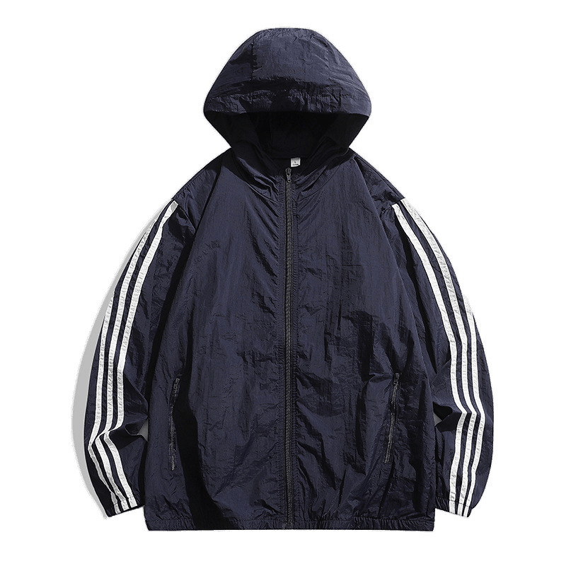 夏 3 ストライプアイスシルク日焼け防止服男性用新しい抗 UV 薄型通気性皮膚服屋外日焼け防止服男性用|undefined