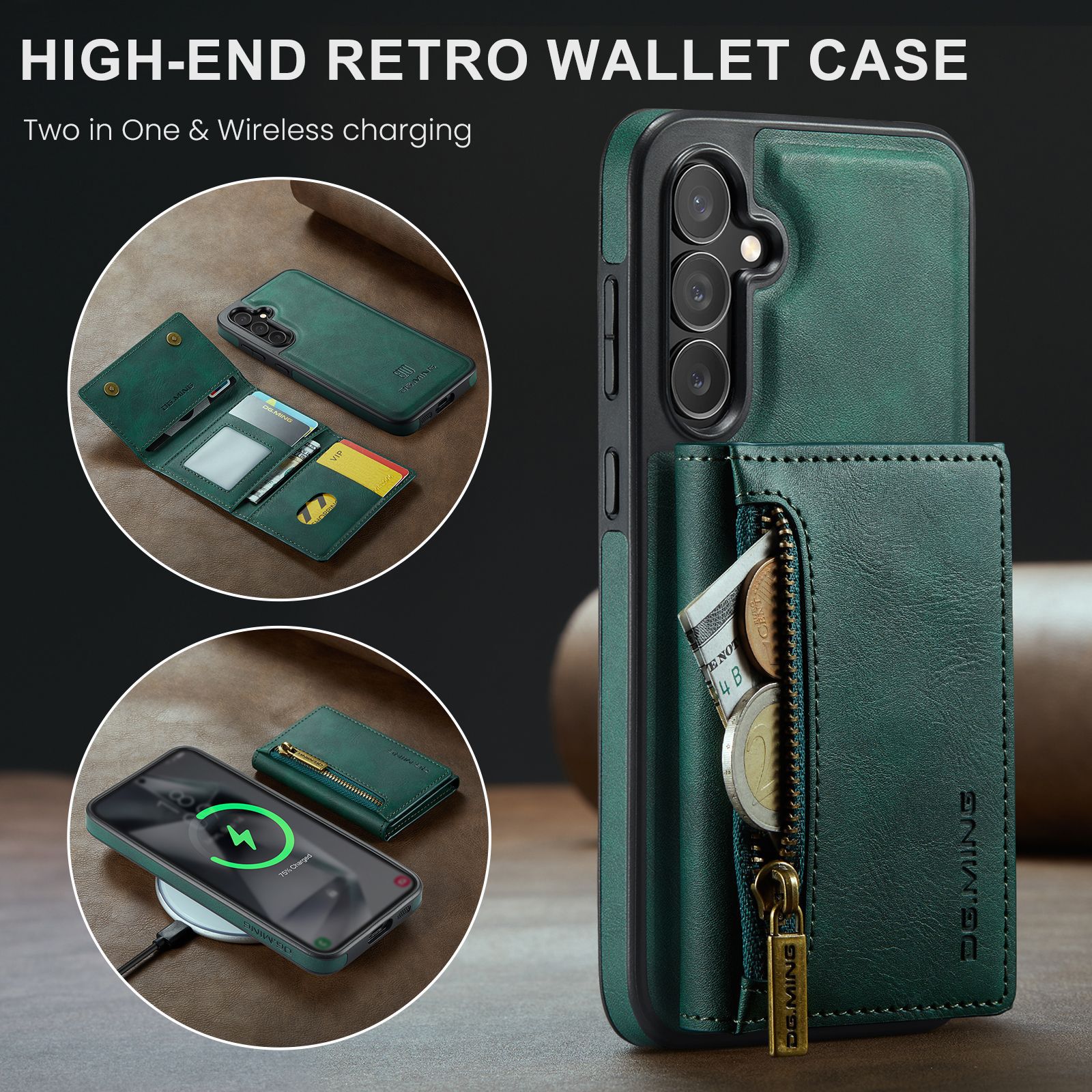 M5 für Samsung S24 magnetische kabellose Ladetelefonhülle S24 Plus Zwei-in-Eins-Anti-Diebstahl-Bürsten-Brieftaschen-Schutzhülle_voghion.com