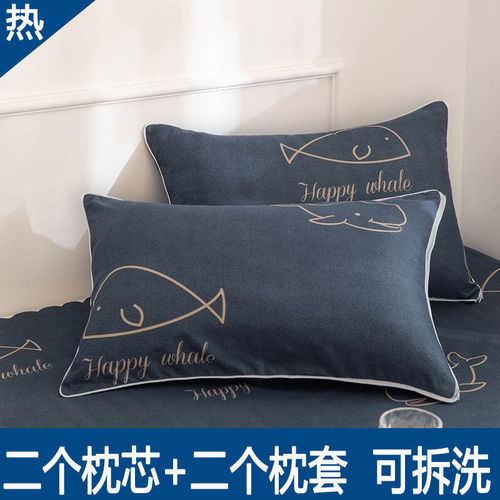 Single Pillow Set with Pillowcase, Removable Washable Student Adult Neck Support Pillow Core Set of Two