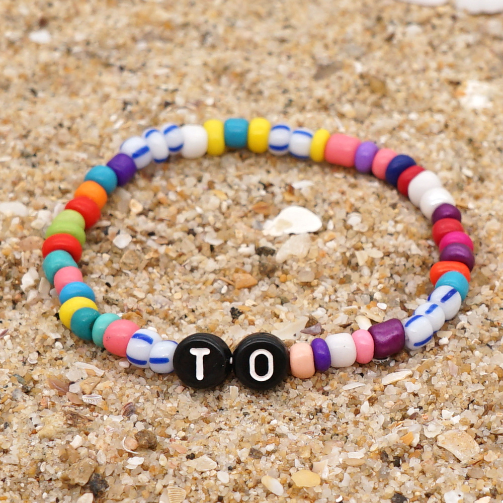 Bohemian Glass Colored Millet Beads Letter Beaded Small Bracelet display picture 15