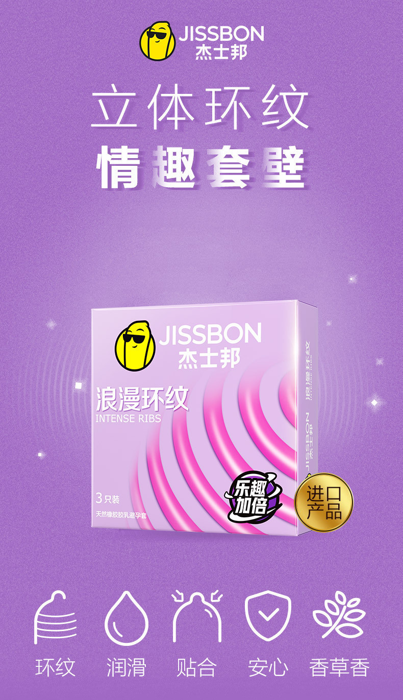 Jasper Romantic Ring Pattern Condoms 3-Pack, Medium, Thin Latex, Contraceptive — detail image 11