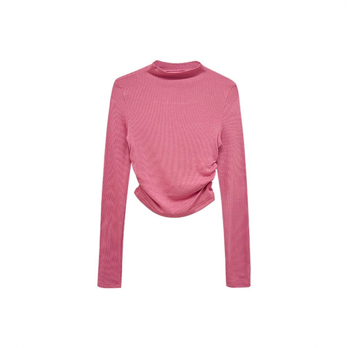 Pure Desire Sexy Fitted Slimming Design Ruched High Neck Short Sleeve Revealing Nipple Base Shirt Long Sleeve T-Shirt Top Summer
