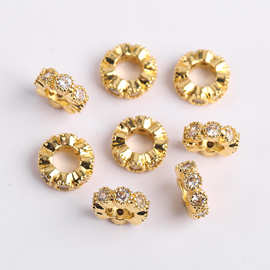18k包金保色微镶锆石大孔钻圈隔珠隔片diy饰品配件挂圈吊坠手链女