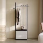 轻奢意式全实木衣帽架简约抽屉可坐白蜡木卧室客厅进门挂衣架落地