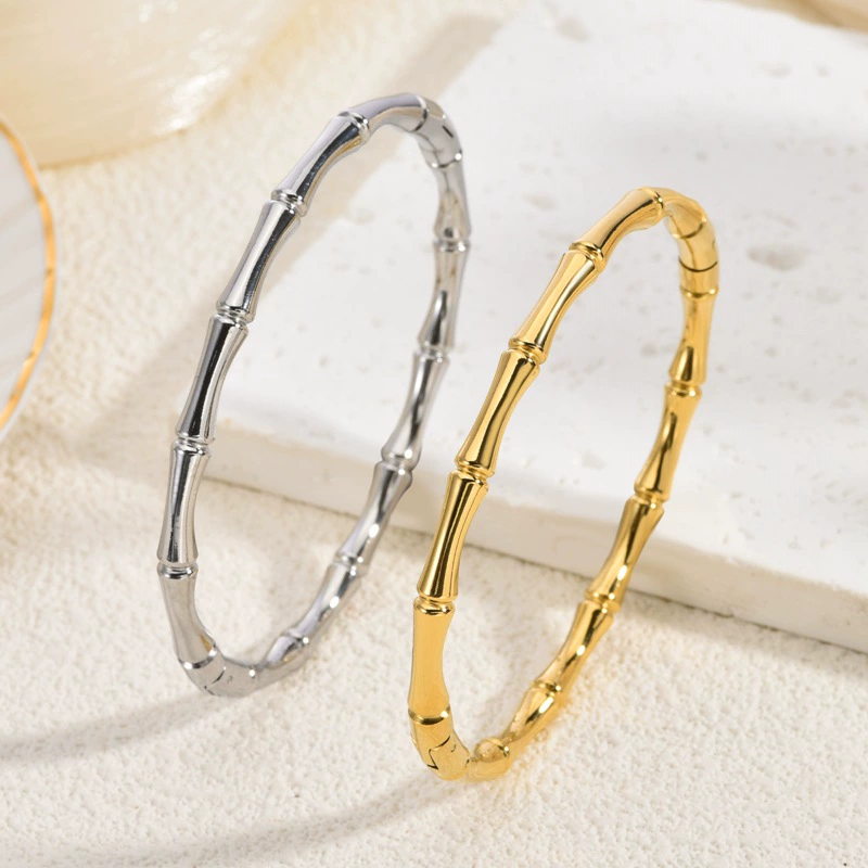 Модный трансграничный браслет из нержавеющей стали с вакуумным покрытием из 18-каратного золота, не выцветающий бамбуковый браслет, который можно носить, можно стирать, на удачу