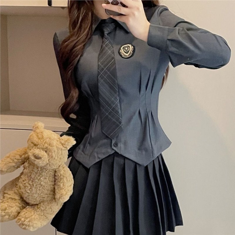 College Style JK Uniform Waisted Long-sleeved Shirt Women's Sexy Pure Desire Style Slim-fit Slimming Inner Shirt Design Sense College Style JK Uniform Waisted Long-sleeved Shirt Women's Sexy Pure Desire Style Slim-fit Slimming Inner Shirt Design Sense