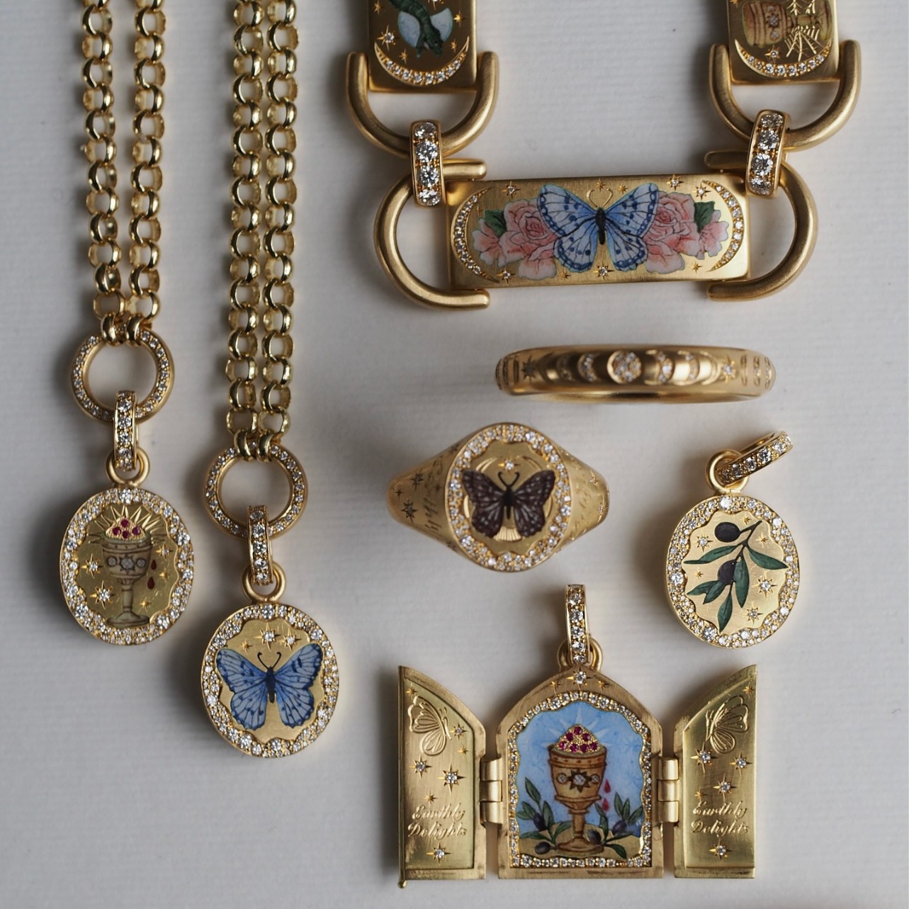 欧美跨境彩绘兔子花朵四叶草勇士护卫塔罗牌项链真空电镀18k真金