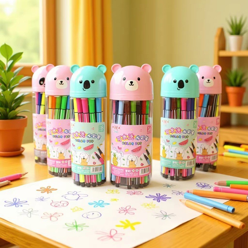 Pinturas de Graffiti Artísticas para Niños, Estilo Oso Adorable, 12 Colores, Rotuladores de Acuarela Lavables, Rotuladores de Dibujo, Rotuladores para Colorear Hechos a Mano, Venta al Por Mayor