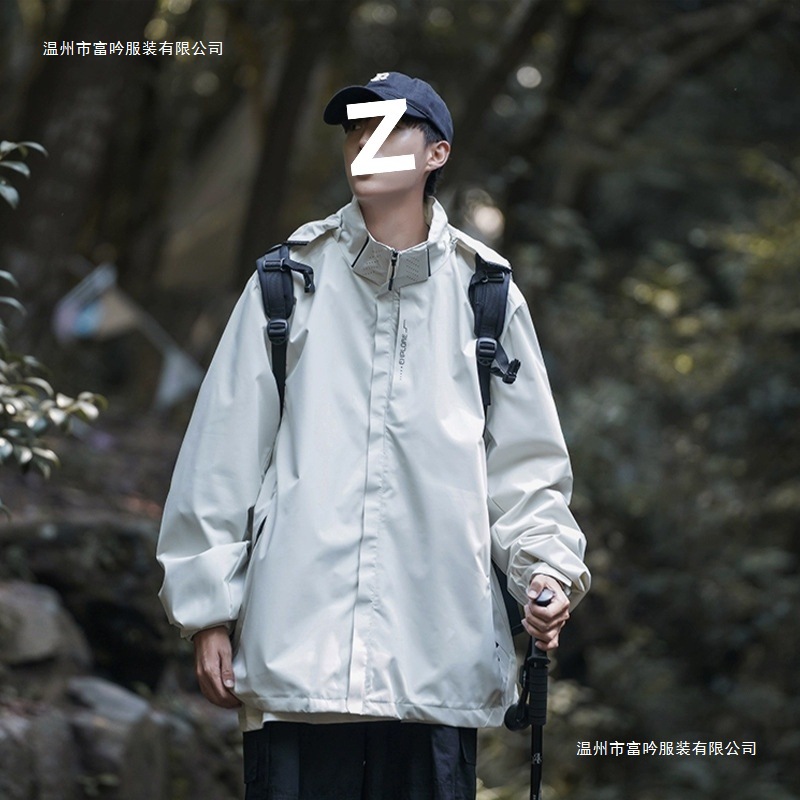 抖音冲锋衣男士春秋夏季户外夹克男三合一徒步登山外套纯简约风衣