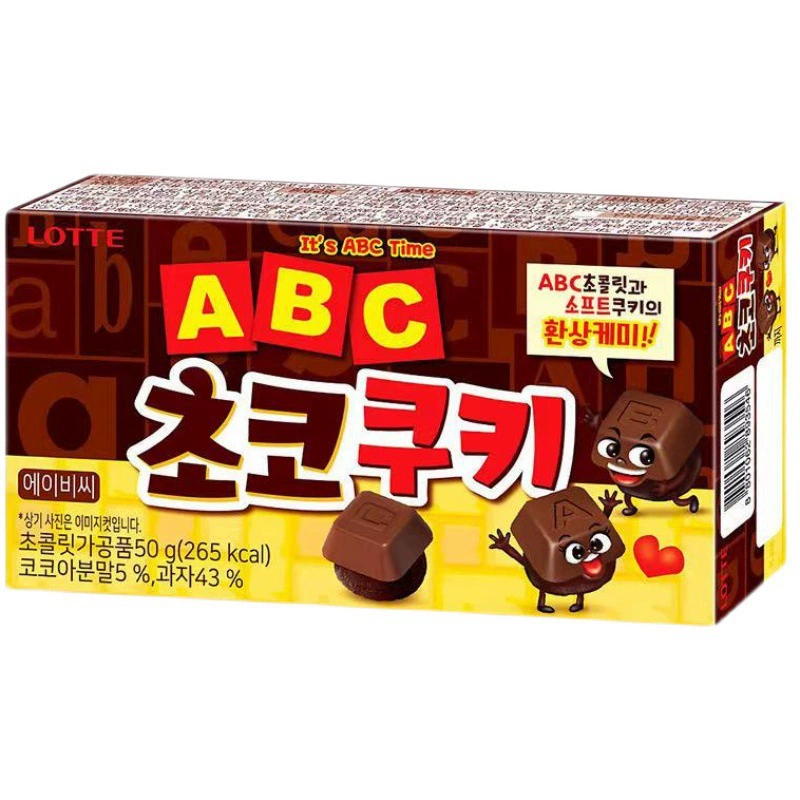 Печенье (Lotte) ABC буквы шоколадное — шоколадный вкус, 43 г или 50 г, импорт из Южной Кореи