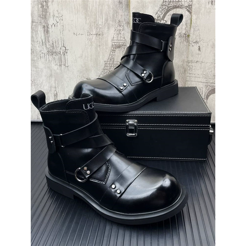 Новые мужские повседневные кожаные сапоги модные тенденции Челси короткие сапоги толстые подошвы увеличены, дышащие сапоги Мартин высокая банда