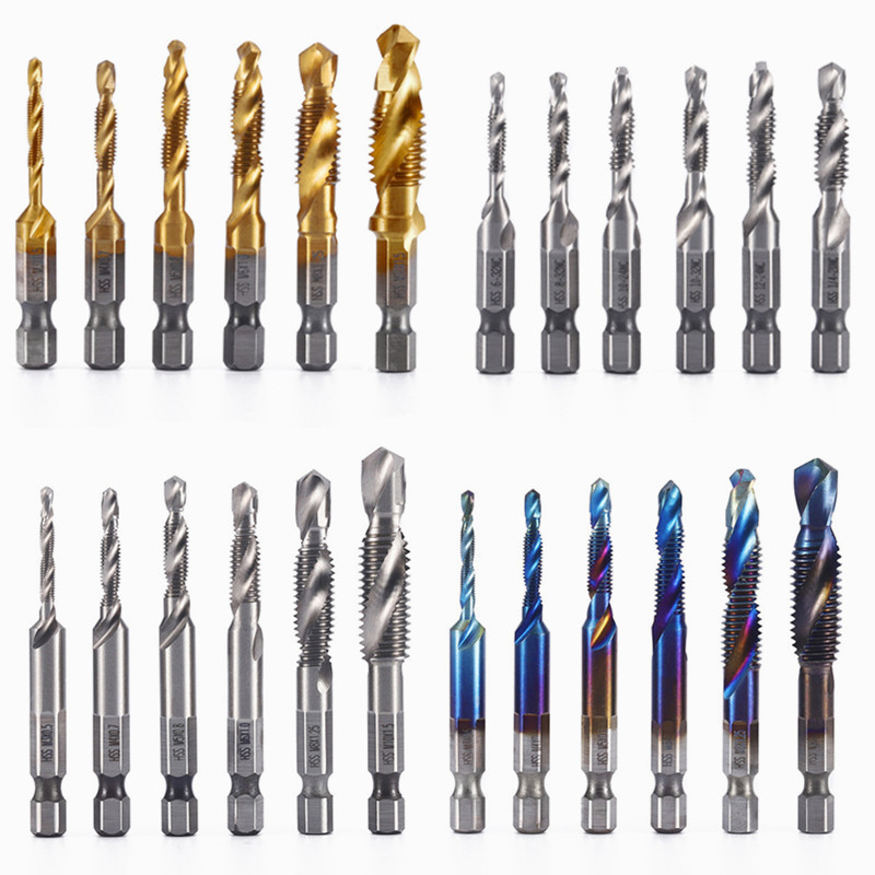 Cross-border 6PC de alta velocidad de acero compuesto de perforación y roscado integrado grifo de titanio chapado máquina agujero tapping chaflán grifo