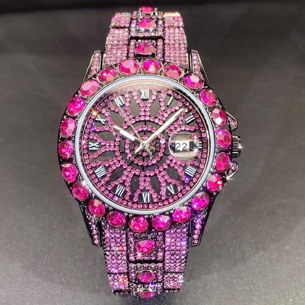 Quality trend green swiss watch hip-hop style with rhinestones