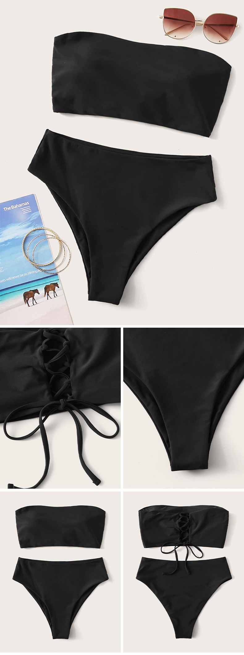 Bikini 2024 new sexy solid color strapless high waisted bikini women's swimsuit_voghion.com