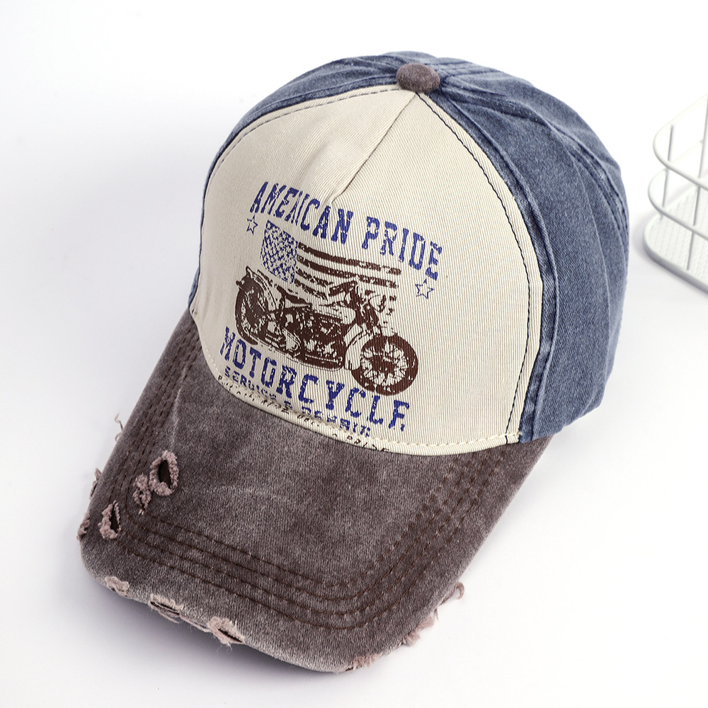 Las letras personalizadas retro se ven pequeños hombres y mujeres gorra puntiaguda ripped hip hop Street versátil casual borde curvo gorra puntiaguda