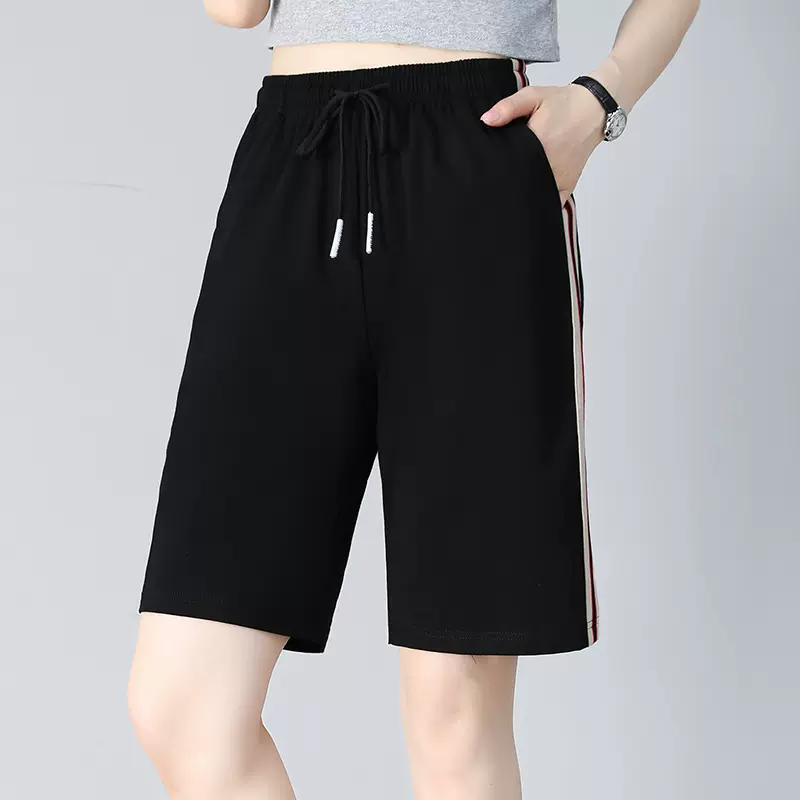 纯棉黑色运动短裤女士2025新款夏季薄款显瘦外穿跑步休闲宽松裤子