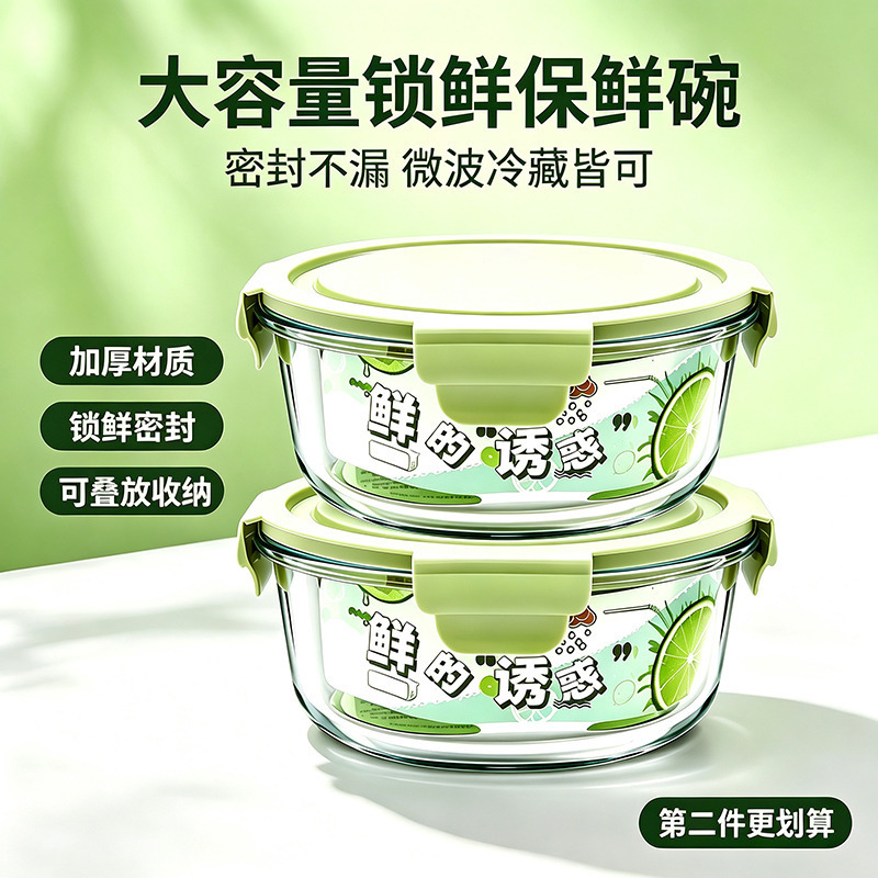 2100ml Transparent High-Temperature Resistant Household Food Storage Container Lunch Box Bento Box