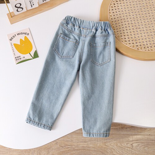  Spring and Autumn New Girls' Denim Straight Leg Korean Style Stylish Pants Loose Casual Pants for Outdoor Wear