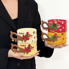 可爱苹果腊肠狗家用喝水杯女生高颜值陶瓷情侣马克杯叠杯伴手礼