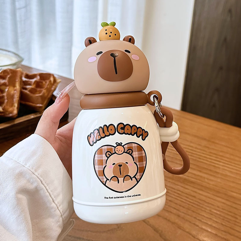 卡皮巴拉儿童保温杯新2025高颜值水杯男女学生幼儿园吸管双饮水杯|undefined