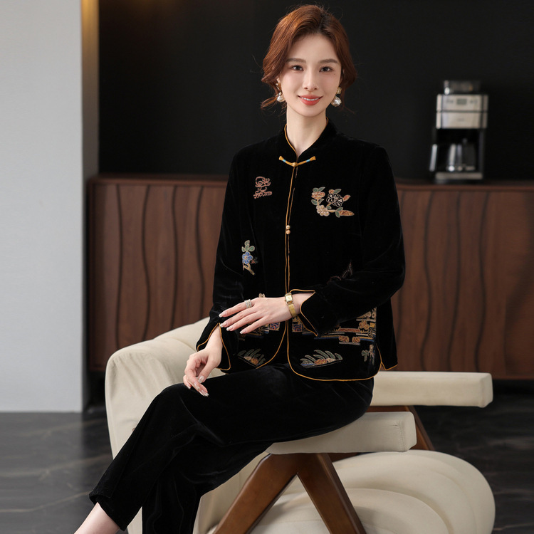 2025新款中老年春秋两件套新中式妈妈春装洋气金丝绒套装国风气质|undefined