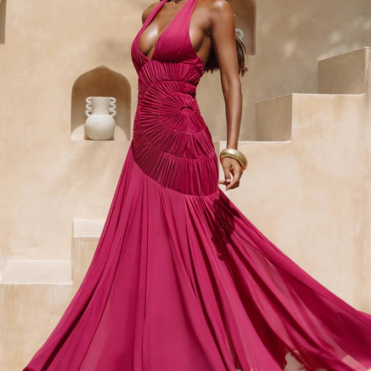 2026 Summer European and American Cross-Border Sexy Women's Fashion New Deep V Backless Dress Hot Girl Halter Neck Sleeveless Dress